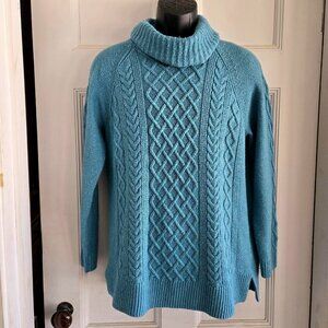 Croft & Barrow Blue Teal Cable Knit Turtleneck Sweater Women's Size Large